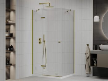 MEXEN/S - Roma sprchovací kút 80x70, kyvný, číre sklo, zlatá + vanička 854-080-070-50-00-4010