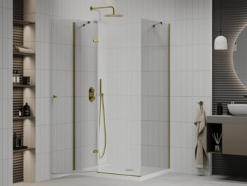 MEXEN/S - Roma sprchovací kút 80x70, kyvný, číre sklo, zlatá + vanička 854-080-070-50-00-4010