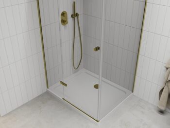 MEXEN/S - Roma sprchovací kút 80x70, kyvný, číre sklo, zlatá + vanička 854-080-070-50-00-4010
