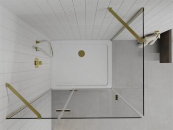 MEXEN/S - Roma sprchovací kút 80x70, kyvný, číre sklo, zlatá + vanička 854-080-070-50-00-4010