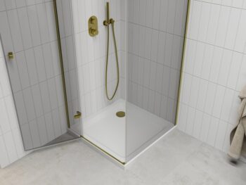 MEXEN/S - Roma sprchovací kút 80x80, kyvný, číre sklo, zlatý + vanička 854-080-080-50-00-4010