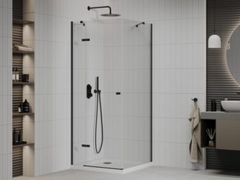 MEXEN/S - Roma sprchovací kút 80x80, transparent, čierna + biela vanička so sifónom 854-080-080-70-00-4010B