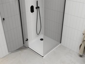 MEXEN/S - Roma sprchovací kút 80x80, transparent, čierna + biela vanička so sifónom 854-080-080-70-00-4010B