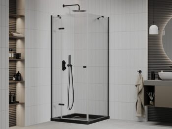 MEXEN/S - Roma sprchovací kút 80x80, transparent, čierna + čierna vanička so sifónom 854-080-080-70-00-4070B
