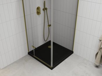 MEXEN/S - Roma sprchovací kút 80x80, transparent, zlatá + čierna vanička so sifónom 854-080-080-50-00-4070G