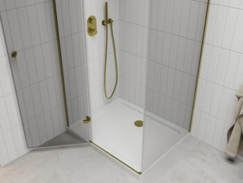 MEXEN/S - Roma sprchovací kút 80x90, kyvný, číre sklo, zlatý + vanička 854-080-090-50-00-4010