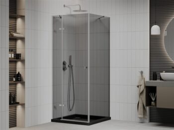MEXEN/S - Roma sprchovací kút 90x90, grafit, chróm + čierna vanička so sifónom 854-090-090-01-40-4070