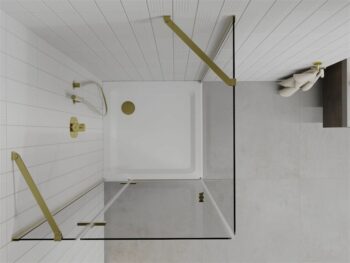MEXEN/S - Roma sprchovací kút 90x90, kyvný, číre sklot, zlatý + vanička 854-090-090-50-00-4010