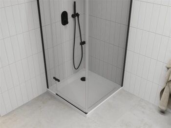 MEXEN/S - Roma sprchovací kút 90x90, transparent, čierna + biela vanička so sifónom 854-090-090-70-00-4010B