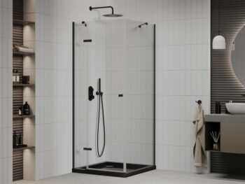 MEXEN/S - Roma sprchovací kút 90x90, transparent, čierna + čierna vanička so sifónom 854-090-090-70-00-4070B
