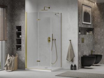 MEXEN/S - Sprchovací kút zalamovací Lima 100x80, číre sklo, zlatý + vanička 856-100-080-50-00-4010