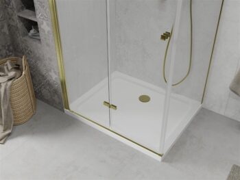 MEXEN/S - Sprchovací kút zalamovací Lima 100x80, číre sklo, zlatý + vanička 856-100-080-50-00-4010