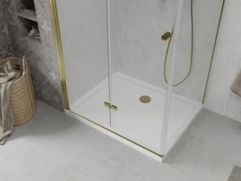 MEXEN/S - Sprchovací kút zalamovací Lima 100x90, číre sklo, zlatý + vanička 856-100-090-50-00-4010