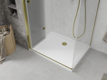 MEXEN/S - Sprchovací kút zalamovací Lima 100x90, číre sklo, zlatý + vanička 856-100-090-50-00-4010