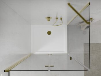 MEXEN/S - Sprchovací kút zalamovací Lima 100x90, číre sklo, zlatý + vanička 856-100-090-50-00-4010