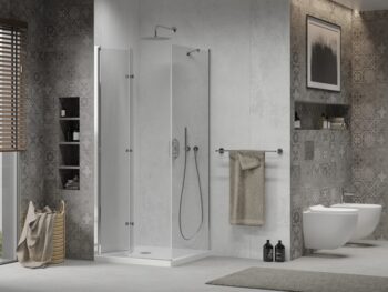 MEXEN/S - Sprchovací kút zalamovací Lima 80x80, sklo číre, chróm + vanička 856-080-080-00-00-4010