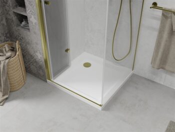 MEXEN/S - Sprchovací kút zalamovací Lima 80x80, sklo číre, zlatý + vanička 856-080-080-50-00-4010