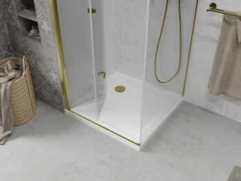 MEXEN/S - Sprchovací kút zalamovací Lima 90x90, číre sklo, zlatý + vanička 856-090-090-50-00-4010