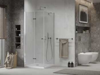 MEXEN/S - Sprchovací kút zalamovací Lima 90x90, sklo číre, chróm + vanička 856-090-090-00-00-4010