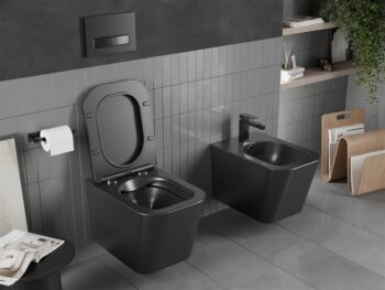 MEXEN/S - Teo Závesná WC misa čierna mat vrátane sedátka soft-close duroplastu, čierna 30850685
