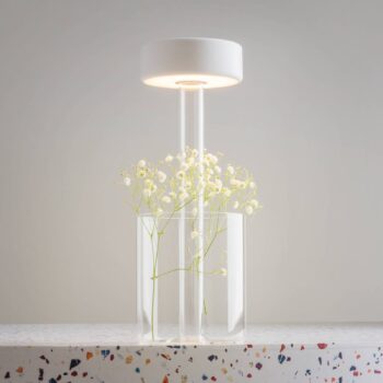 Maytoni LED dobíjacia stolová lampa AI Collaboration, sklo, biela
