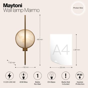 Maytoni Marmo nástenné svetlo v zlatej s mramorom
