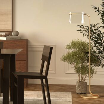 Maytoni sklenená stojaca lampa Cabaret, mosadz, výška 126,5 cm