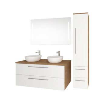 Mereo Bino, kúpeľňová skrinka s keramickým umývadlom 121 cm, biela/dub CN673