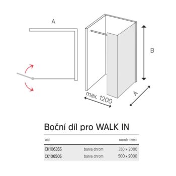 Mereo Bočný diel pre WALK IN, Novea, 35 x 200 cm, chróm ALU, sklo Číre CK10635S
