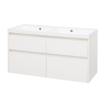 Mereo Opto, kúpeľňová skrinka s umývadlom z liateho mramoru 121 cm, biela CN913M