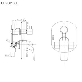 Mereo Sprchová podomietková batéria s prepínačom, Eve, Mbox, oválny kryt, chróm CBV60106B