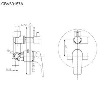 Mereo Sprchová podomietková batéria s trojcestným prepínačom, Eve, Mbox, gulatý kryt, chróm CBV60157A