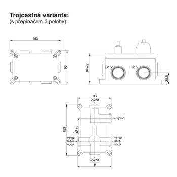 Mereo Sprchová podomietková batéria s trojcestným prepínačom, Mada, Mbox, hranatý kryt, chróm CBQ60157MC