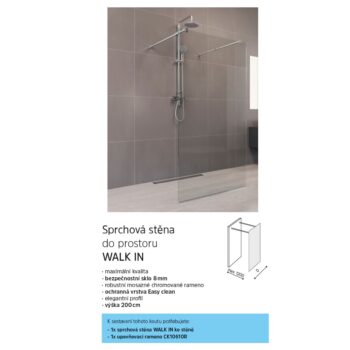 Mereo Sprchová stena WALK IN, Novea, 120x200 cm, chróm ALU, sklo Číre CK10604H