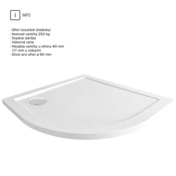 Mereo Štvrťkruhová sprchová vanička, R550, 90x90x4 cm, SMC, bílá, vrátanie sifónu CV01NS