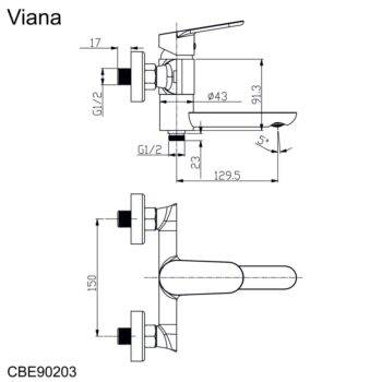 Mereo Vaňová nástenná batéria so sklopným ramienkom, Viana, bez príslušenstva, 150 mm, chróm CBE90203