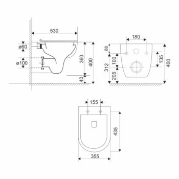 Mereo WC set - Rimless WC, modul na zamurovanie, biele oválne tlačidlo MM01SETR