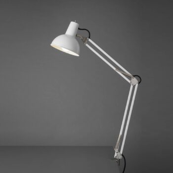 Midgard pružinová stolová lampa so svorkou, biela