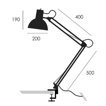 Midgard pružinová stolová lampa so svorkou, čierna