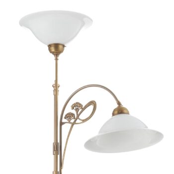 Mosadzná stojaca lampa Alwine dvoj-plameňová