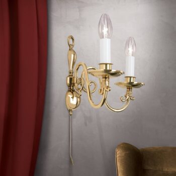 Mosadzné nástenné svietidlo Imke, dvoj-plameňové