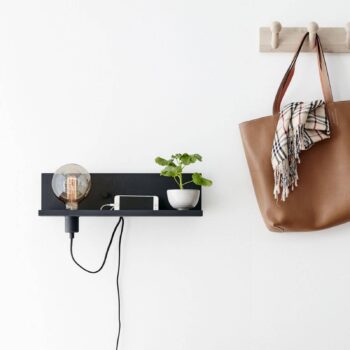 Multifunkčné nástenné svietidlo, čierne, žehlička, nabíjacia zásuvka USB