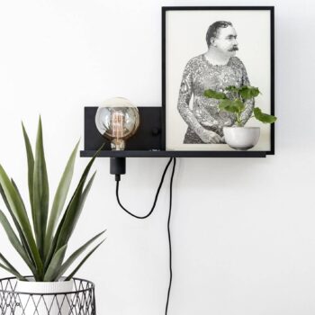 Multifunkčné nástenné svietidlo, čierne, žehlička, nabíjacia zásuvka USB