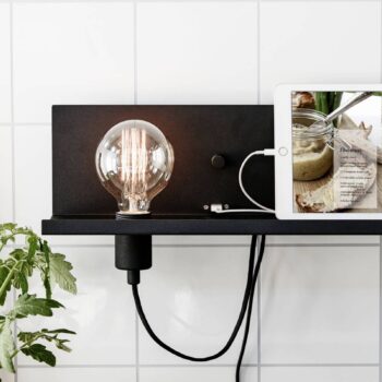 Multifunkčné nástenné svietidlo, čierne, žehlička, nabíjacia zásuvka USB