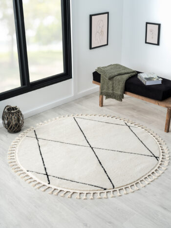 My Flair, Kusový koberec Moroccan Charm weiß kruh, 140x140, čiernobiela, obývacia izba