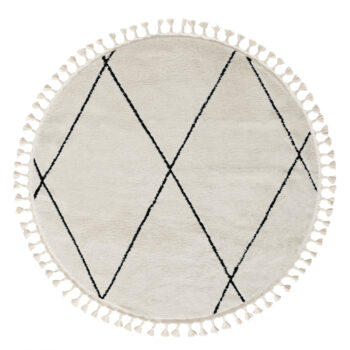 My Flair, Kusový koberec Moroccan Charm weiß kruh, 140x140, čiernobiela, obývacia izba