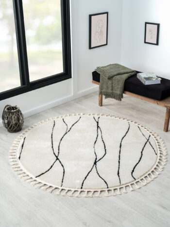 My Flair, Kusový koberec Moroccan Serenity weiß kruh, 140x140, čiernobiela, obývacia izba