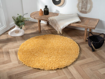 My Flair, Kusový koberec My Shaggy goldgelb kruh, 100x100, žltá, chodba / predsieň