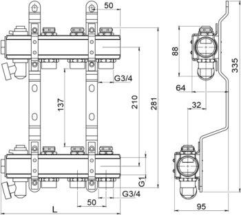 NOVASERVIS - ROZDEĽOVAČ s regulačnými a mechanickými ventilmi 7 okruhov RO07S