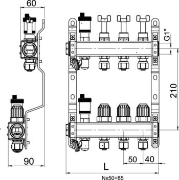 NOVASERVIS - ROZDEĽOVAČ s term. ventilmi, reg. s prietok. mech. 3 okruhy SN-RZP03S